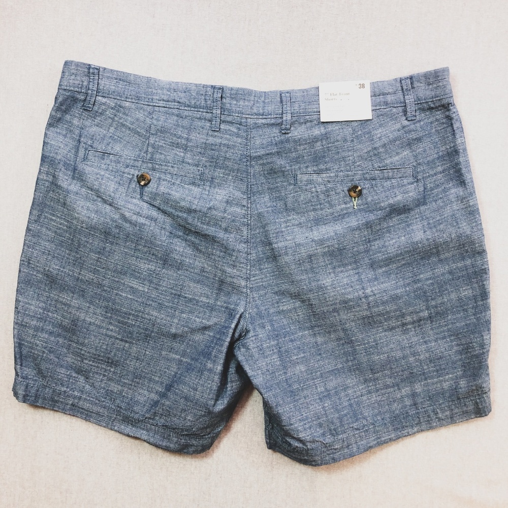 Blue Chambray Linden Flat Front Slim Chino Short - Picture 4 of 8